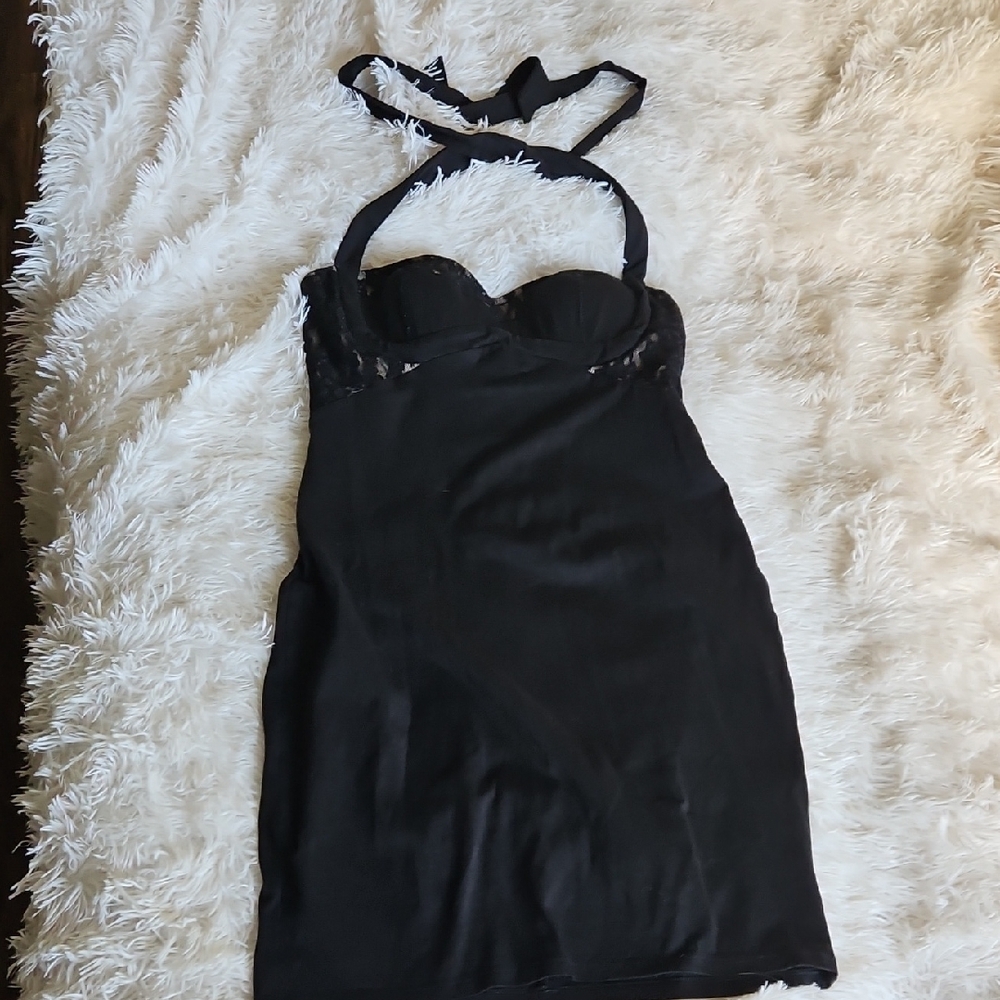 Black Mini Lace Dress Built In Bra